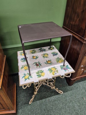 Lot 384 - A tile top conservatory table and three...