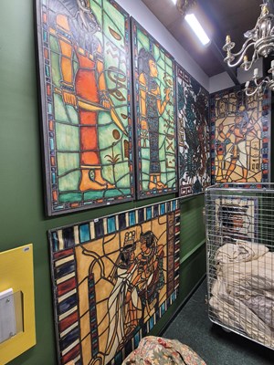 Lot 396 - Five large trompe l'oeil pictures of Egyptian...