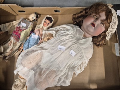 Lot 413 - A large Bisque head doll, a Japanese doll, one...