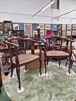 Lot 171a - A pair of Edwardian inlaid bow back salon chairs