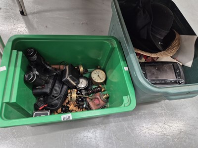 Lot 668 - A wooden part chess set, a car clock,...