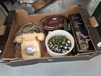 Lot 700 - A box of vintage marbles, a retro telephone, etc.