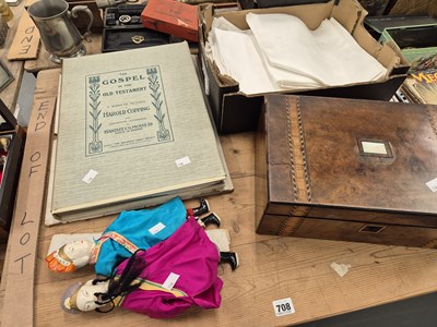 Lot 708 - A Victorian writing box, two small dolls,...