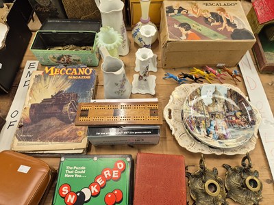 Lot 710 - An Escalado game, a pair of brass candlesticks,...