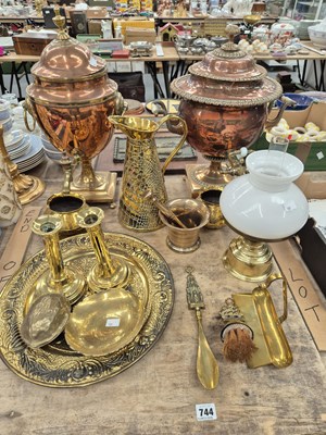 Lot 744 - Two 19th century copper samovars, various...