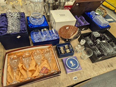 Lot 746 - Boxed decanters, cut glass wines and tumblers,...
