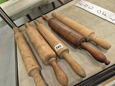 Lot 749 - Five vintage rolling pins