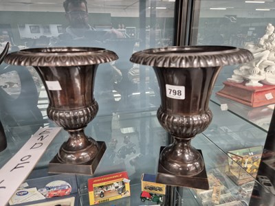 Lot 798 - A pair of bronze patinated classical urns