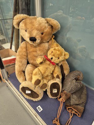 Lot 825 - Two teddy bears and a pair of boxing gloves