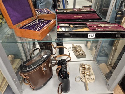 Lot 833 - Two draughtsmen's sets, a pair of binoculars...
