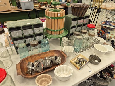 Lot 844 - A vintage cider press and assorted kitchenalia