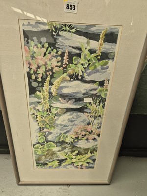 Lot 853 - 20th century watercolour, dry stone wall flowers