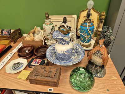 Lot 859 - A large glass dump, four mahogany wine...