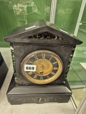 Lot 869 - A Victorian black slate mantle clock