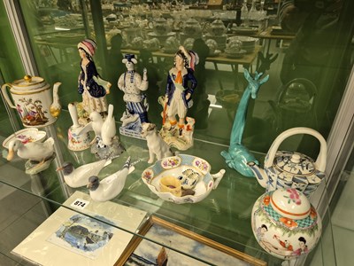 Lot 874 - A pair of Copenhagen porcelain birds, a...