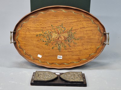 Lot 1253 - A satin wood oval tray painted with a musical...