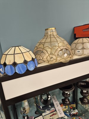 Lot 799 - Three 'leaded' light shades, one in glass and...