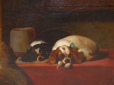 Lot 1249 - After Landseer, King Charles spaniels waiting...