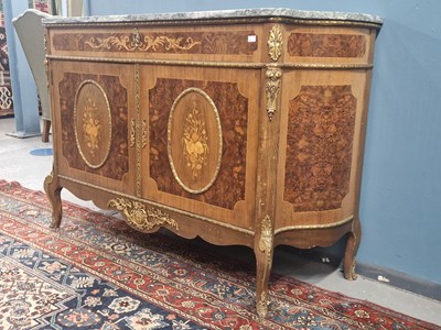 Lot 1276 - A French-style walnut and inlaid marble top...