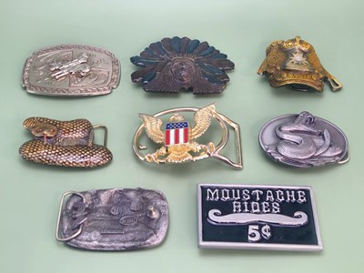 Lot 112 - Eight American belt buckles, each with its own...