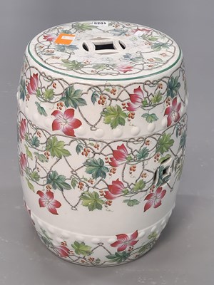 Lot 1025 - A Copeland pottery barrel shaped garden seat...