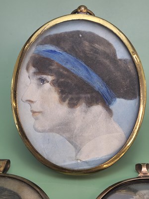 Lot 1030 - Four various portrait miniatures, two of...