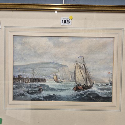 Lot 1078 - E Daniell (19th century), ships sailing off...