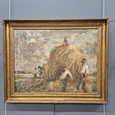 Lot 1088 - George Smith (1870-1934), making a haystack,...
