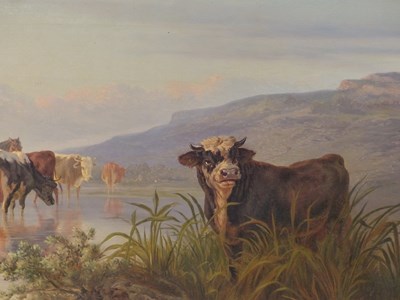 Lot 1089 - Charles Humbert (1813-1881), cattle watering...