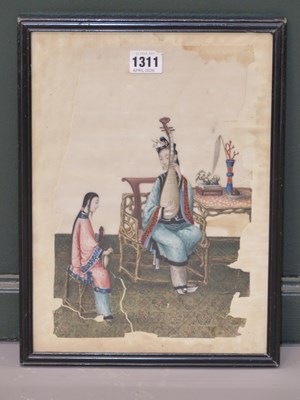 Lot 1311 - A pair of Chinese rice paper paintings of...