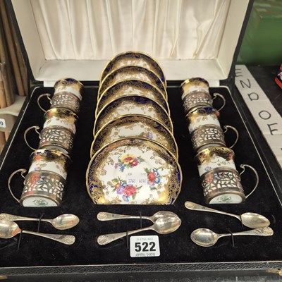 Lot 522 - A boxed set of 6 silver mounted Hammersley...
