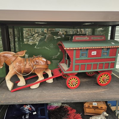 Lot 527 - A scale model horse drawn caravan with pottery...