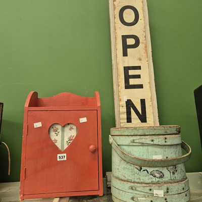 Lot 537 - A pink painted wall cupboard together with a...