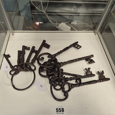 Lot 558 - A collection of ten vintage iron keys