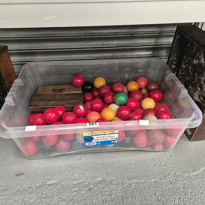 Lot 561 - A collection of snooker balls with wooden boxes