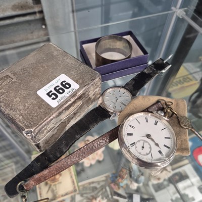 Lot 566 - A silver cased open faced pocket watch, a...