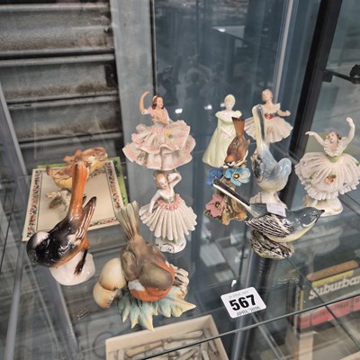 Lot 567 - Lace dressed porcelain ballerina figures...