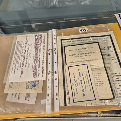 Lot 611 - A folder of printed ephemera relating to the...