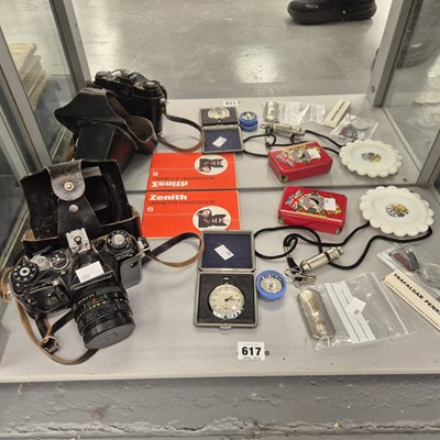 Lot 617 - A Zenith camera, a travel clock, a policeman's...