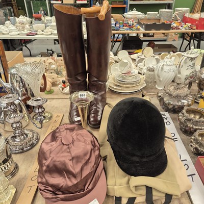 Lot 684 - A pair of brown riding boots, two pairs of...