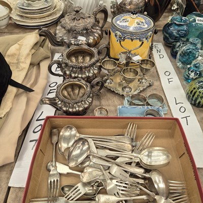 Lot 685 - An Old Sheffield Plate three piece tea set, an...