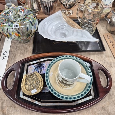 Lot 689 - A morph butterfly lined tray, another tray, an...