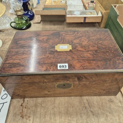 Lot 693 - A brass bound walnut writing slope