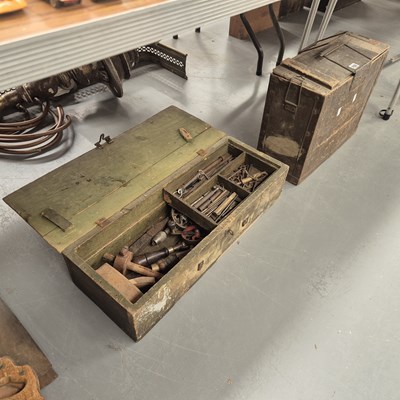 Lot 702 - A wooden box of wood working tools together...