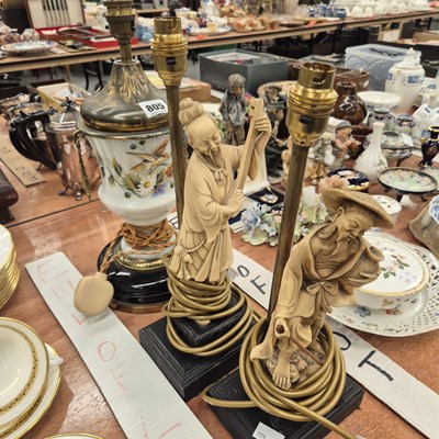 Lot 805 - A flower and bird painted milk glass urn table...