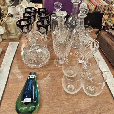Lot 812 - A set of six ruby overlay wine glasses, clear...