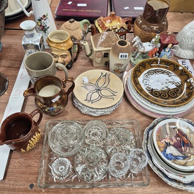 Lot 818 - Three cottage tea pots, various pottery jugs,...