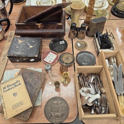 Lot 838 - Cased binoculars, a microphone, various boxes,...