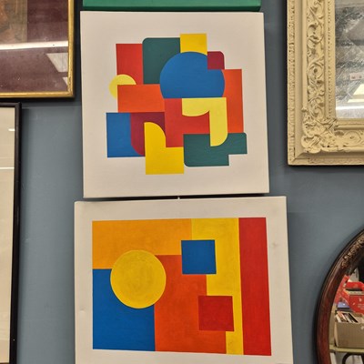 Lot 16 - A group of modernist acrylic on canvas paintings