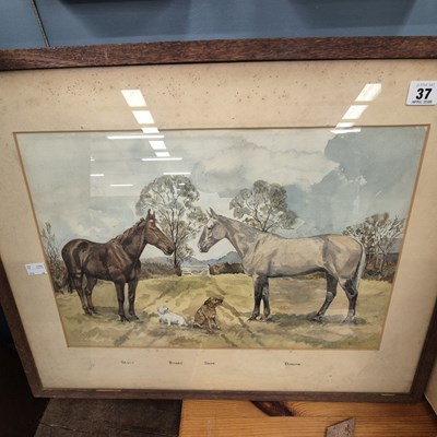 Lot 37 - Early 20th century watercolour, two horses and...